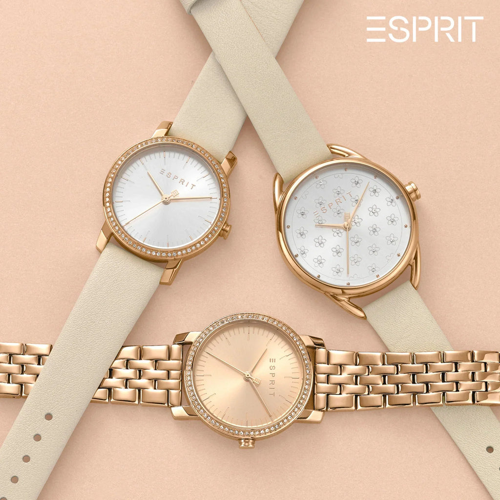 Esprit Women's Beige Leather Watch, Silver Dial | Es1l196m0045