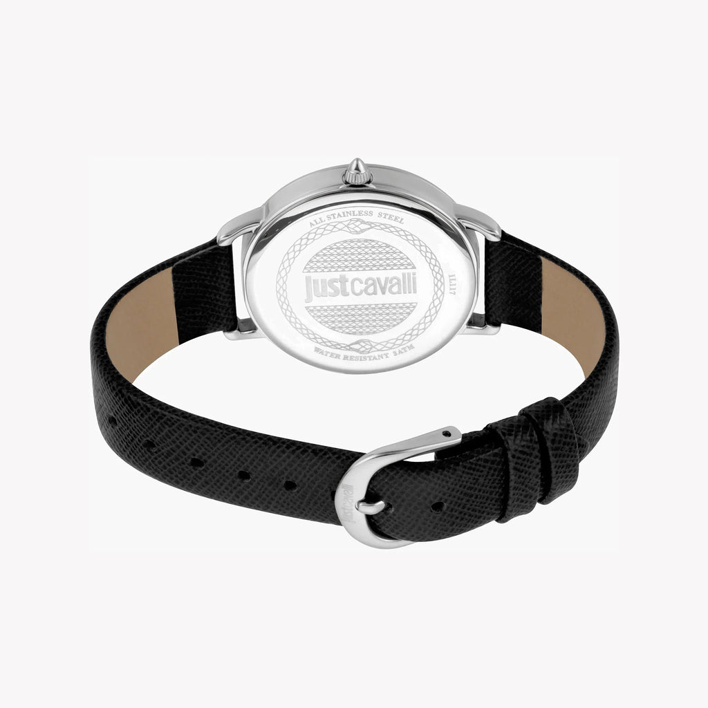 Just Cavalli Women's Black Leather Watch, Black Dial | Jc1l117l0015