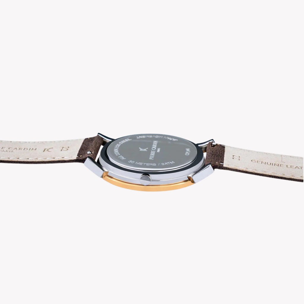 Pierre Cardin Men's Silver & Rose Gold, Brown Leather | Cpi.2078