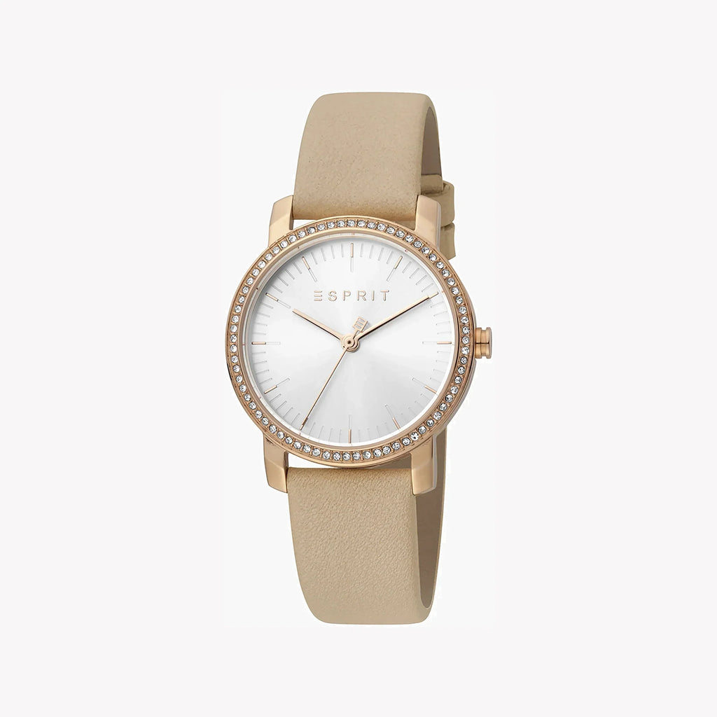 Esprit Women's Beige Leather Watch, Silver Dial | Es1l196m0045