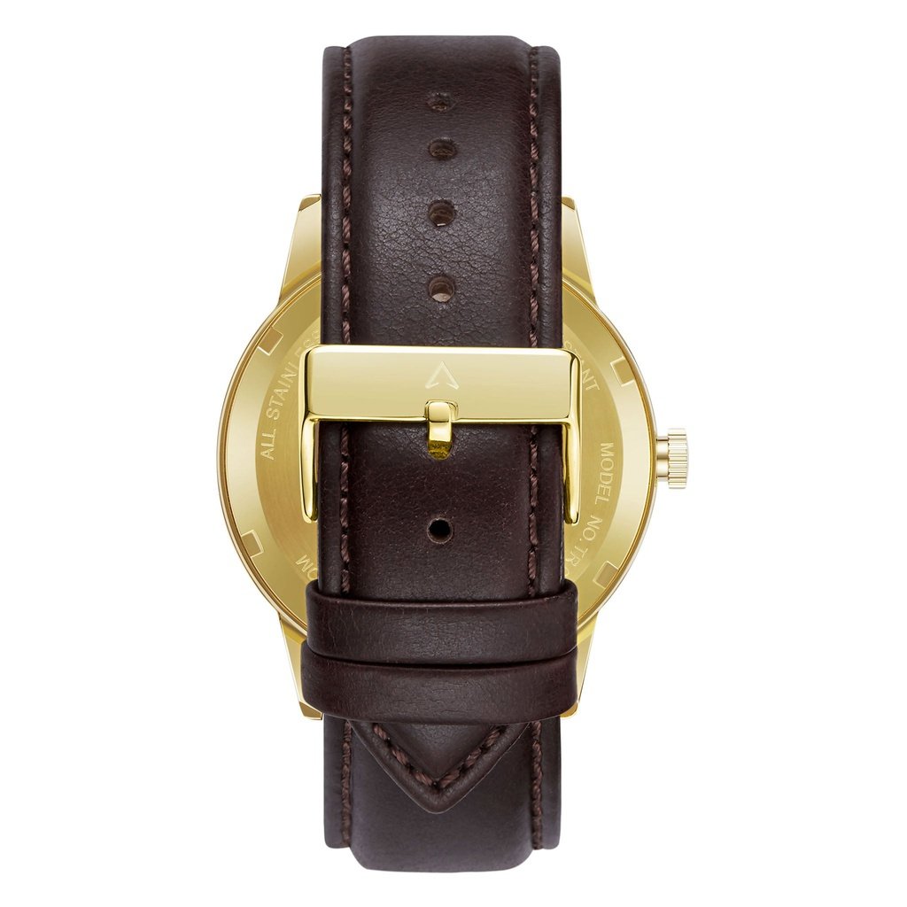 Trnda Men's Stainless Steel Gold Watch, Brown Leather | Trnda-43g