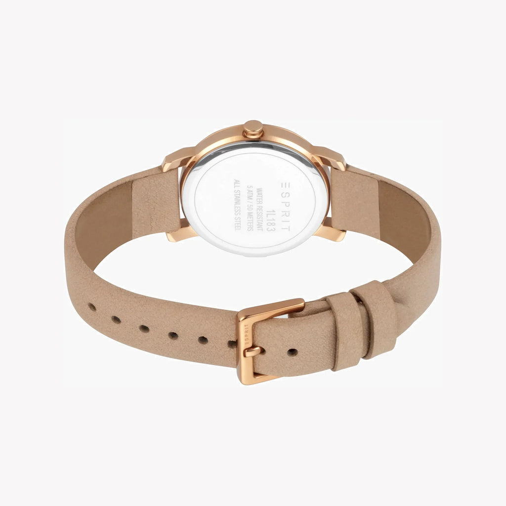 Esprit Women's Beige Leather Watch, Silver Dial | Es1l196m0045